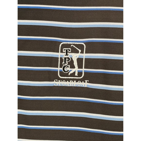Adidas ClimaLite Mens XL Golf Polo Shirt TPC Sugarloaf Striped Brown Blue White - Picture 4 of 8